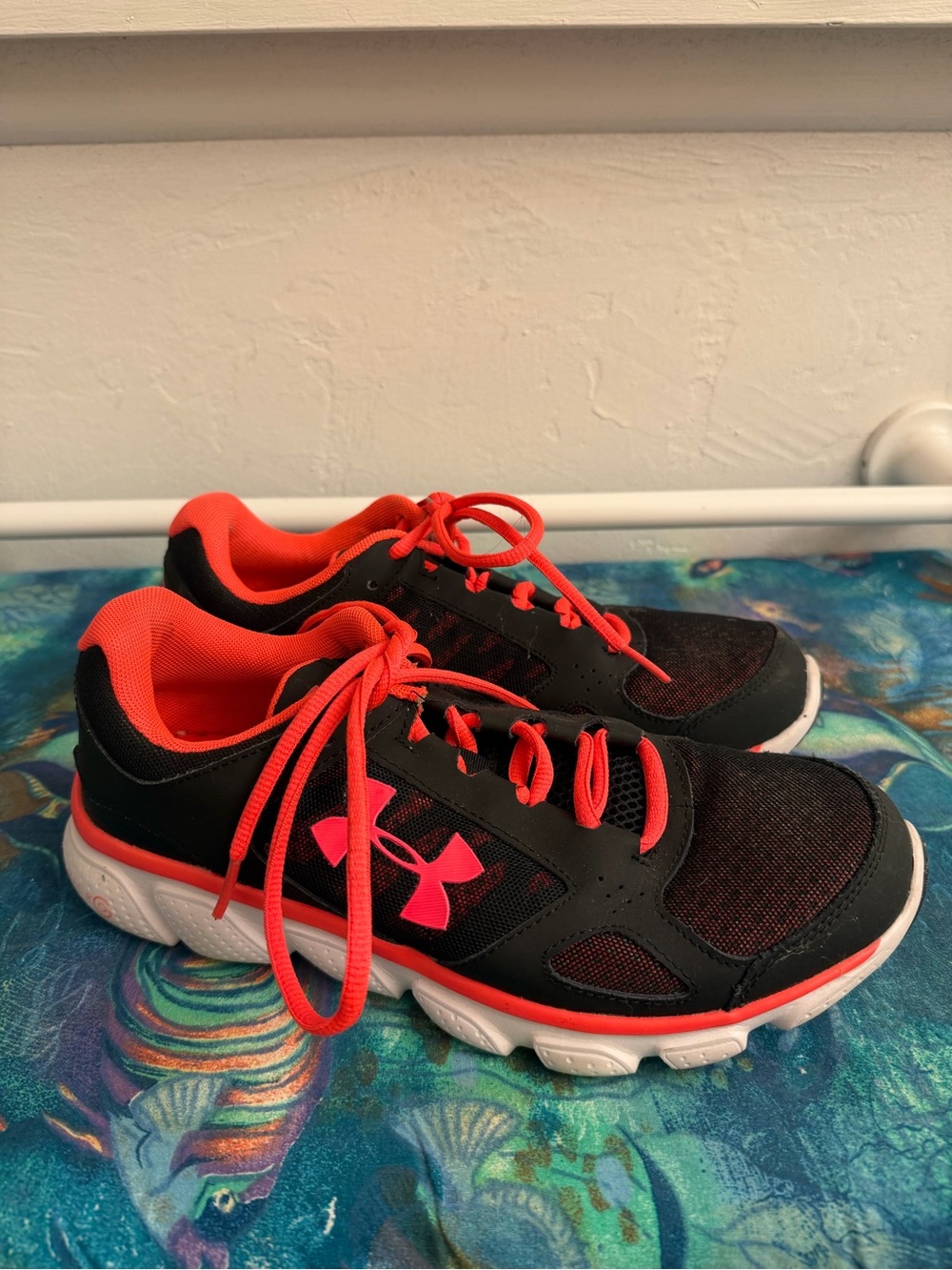 Under Armour Black and Neon Coral Training Sneakers